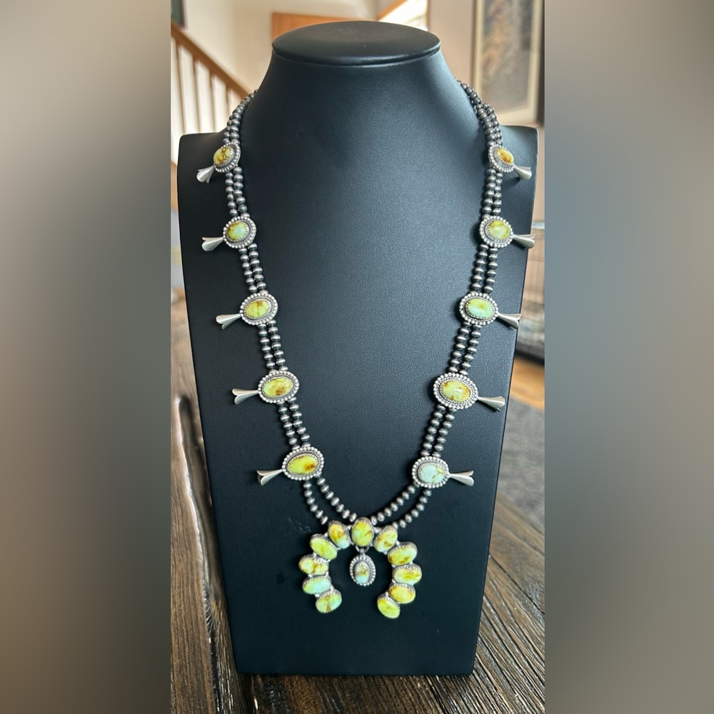 Palomino Turquoise Sterling Silver Squash Blossom Necklace
